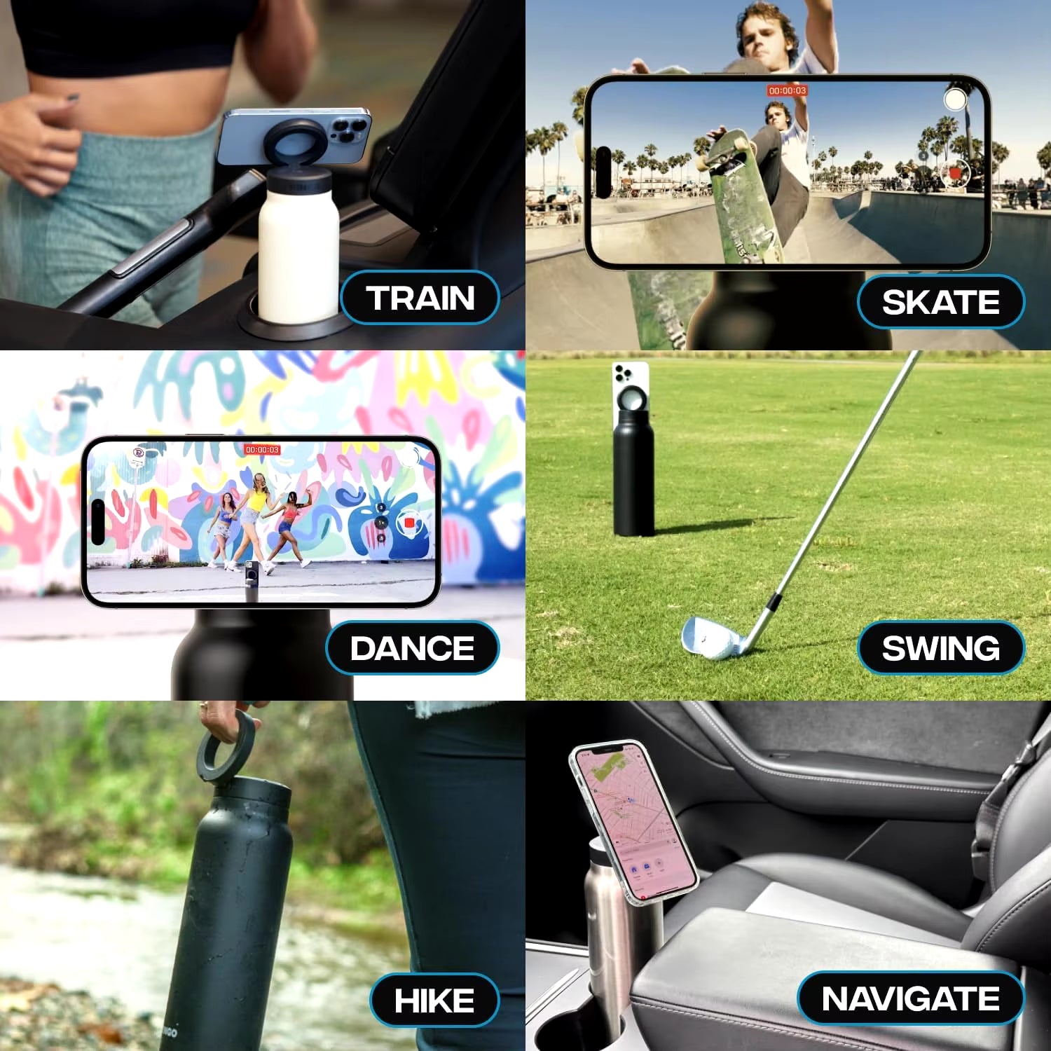 Stainless Steel Insulated Water Bottle with MagSafe Compatibility and Integrated Phone Holder Tripod