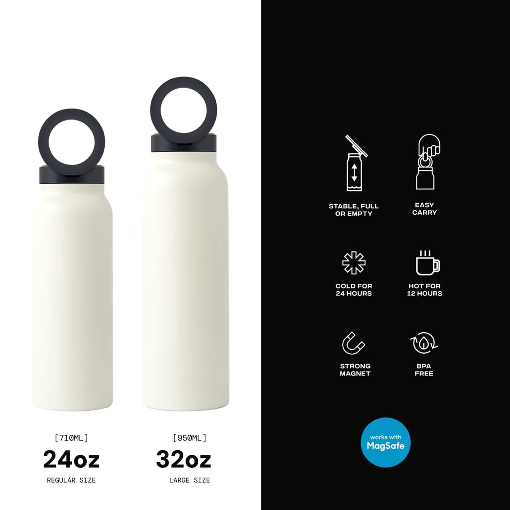 Stainless Steel Insulated Water Bottle with MagSafe Compatibility and Integrated Phone Holder Tripod