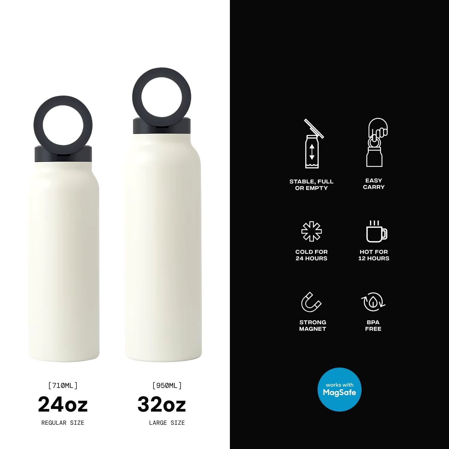 Stainless Steel Insulated Water Bottle with MagSafe Compatibility and Integrated Phone Holder Tripod