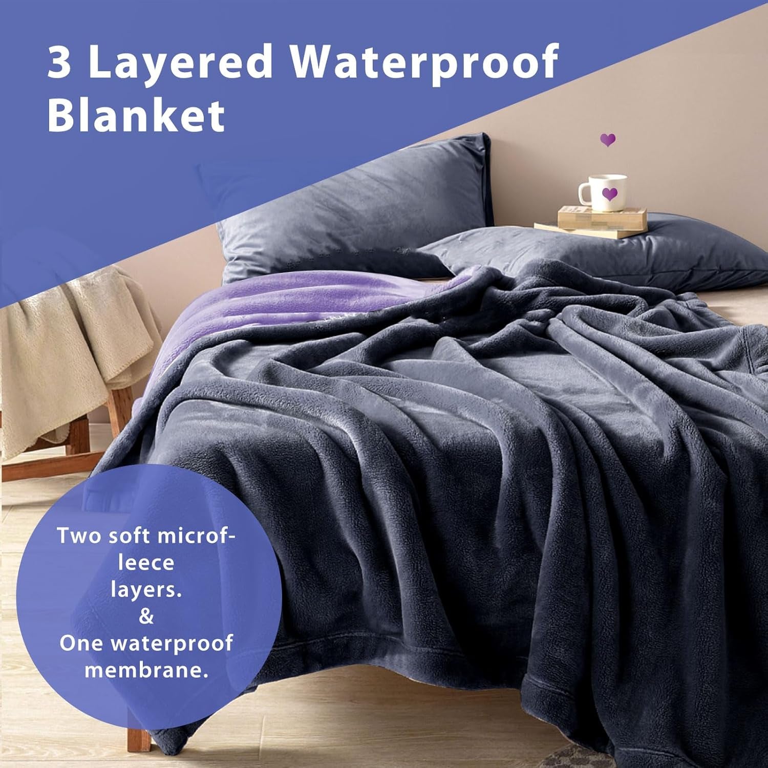 Queen Size Waterproof and Stain-Resistant Couples Blanket, 80" x 60"